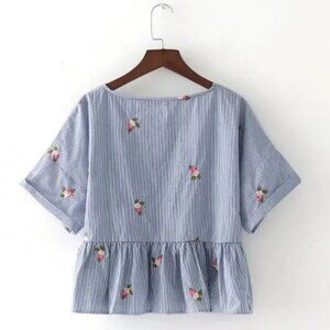 Zara Floral Stripped Flowy Crop Top